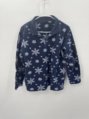 Vintage Bugle Boy Snow Fleece Snowflake Pullover Size Medium Navy Blue 90s